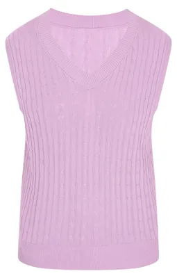 Produktbild von Ärmellose Damen Strickweste mit V-Ausschnitt und Zopfmuster in Lila, Größe XL