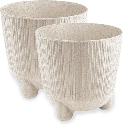Produktbild von Famanu Pflanzenpot Set mit Fuß - Dekorativer Blumentopf für Innen und Außen - Weiß - Ø 20 cm