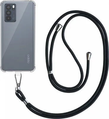 Immagine prodotto di Custodia per telefono adatta a Oppo Reno 6 Pro 5G trasparente antiurto con cavo telefonico universale staccabile - Custodia Backcover in silicone antiurto con cordino - Smartphonics