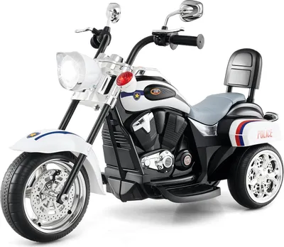 Produktbild von GOPLUS 6V Elektromotorrad Polizei, Dreirad Kindermotorrad mit Vor- und Rückwärtsschalter, Elektrofahrzeug für Kinder ab 3 Jahre (Weiß)