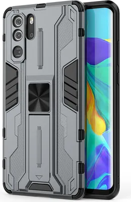 Produktbild von Huawei P30 Pro Hülle, Dual Layer PC TPU Bumper Stoßfest Ständer Schutzhülle für Huawei P30 Pro Grau