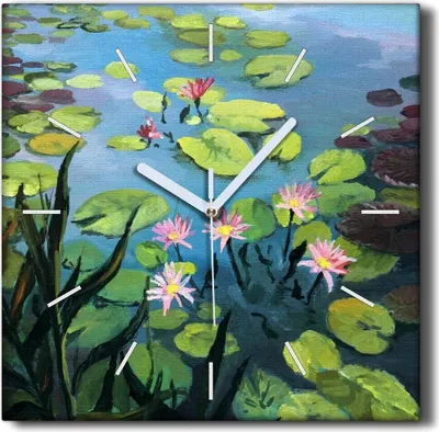 Produktbild von Coloray Hodiny Unikátní 30x30 cm  Tiché hodiny Pro obývací pokoj a kuchyň Nástěnné hodiny Plátno Černé ručičky hodin - Květy jezera