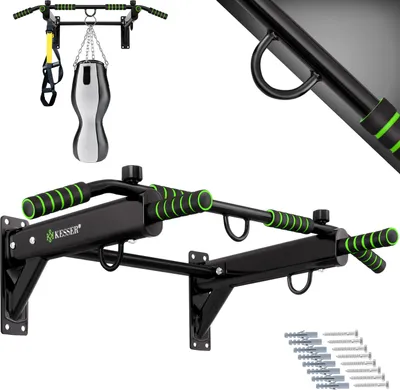 Produktbild von KESSER® 4in1 Klimmzugstange zur Wandmontage rutschfesten Griffen zusätzliche Funktion für Seile Ringe und Boxsäcke mit verschiedenen Griffpositionen | sicher & stabil | Pull Up Bar für zuhause
