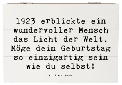 Produktbild von Mr. & Mrs. Panda holzschachtel Spruch 1923 Geburtstag 22 x 15 cm - Weiß - Geschenk, schmuckbox, Feier, Box, Erinnerungskiste, 100., Schatzkiste, Alter, Truhe, einzigartig