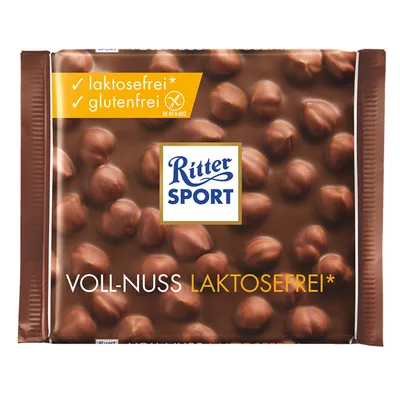 Obrázek produktu pro Ritter Sport Voll Nuss bez laktózy s celými lískovými oříšky 100g