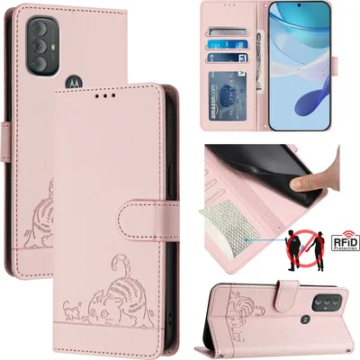 Produktbild von Leder Hülle für Motorola Moto G Power (2022) Süße Katze Flip Case Brieftasche Schutzhülle mit Standfunktion Pink
