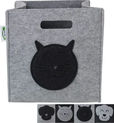 Produktbild von SILUK Filzkorb Korb Ordnungsbox Aufbewahrungsbox Spielzeugkiste Kinderzimmer Spielzeug Faltbar Aufbewahrung im Kallax Regal (Grau, Katze)