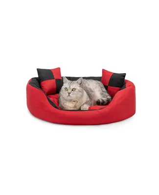 Produktbild von lionto Katzenbett, modernes 4-in-1 Bett aus Oxford-Gewebe, wendbar, kratzfest & pflegeleicht, 65x50 cm, rot/schwarz