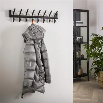 Produktbild von Hoyz – Industriegarderobe mit 16 Haken – Grau – Wandgarderobe 78 cm breit – Schnelle Montage
