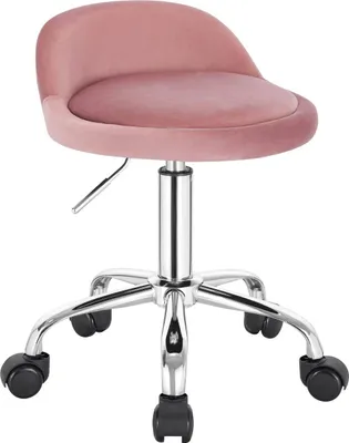 Obrázek produktu pro Happyment pracovní židle na kolečkách - Růžová - Sedlová stolička - Kadeřnická stolička - Otočná stolička bez opěradla - Ergonomická - Sametová