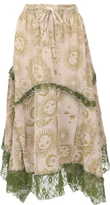 Produktbild von Langer Boho Patchwork Zipfelrock Maxirock mit Spitze - Beige, Damen, Creme-weiß, Baumwolle, Größe: S/M