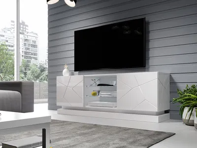 Image de Meuble TV 160 cm LIMA – blanc / blanc brillant