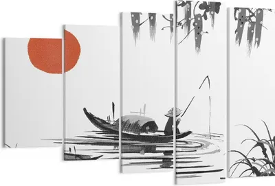 Produktbild von Bild auf Leinwand - Leinwandbild - 5 Teile - China Angler Zeichnen - 150x100cm - Wand Bild - Wanddeko - Wandbilder - Leinwanddruck - Bilder - Wanddekoration - Leinwand bilder - EG150x100-4340