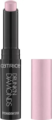 A black eyeshadow stick with a pink cap and pink eyeshadow is shown against a white background.