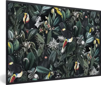 Produktbild von MuchoWow® MuchoWow® Gerahmtes Poster Blumen - Vogel - Tukan 60x40 cm - Poster mit zchwarzem Bilderrahmen - Printing - Wanddeko Schlafzimmer