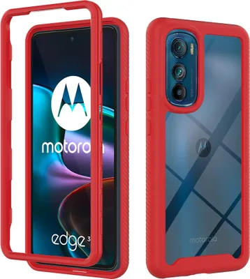 Produktbild von Motorola Edge 30 Hülle, Hybrid Transparente Rückseite Robust TPU Bumper Rutschfest Stoßfest Schutzhülle für Motorola Edge 30 Rot