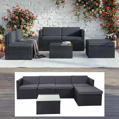 Produktbild von Poly-Rattan-Garnitur MCW-D24, Garten-/Lounge-Set Sofa  anthrazit, Polster dunkelgrau