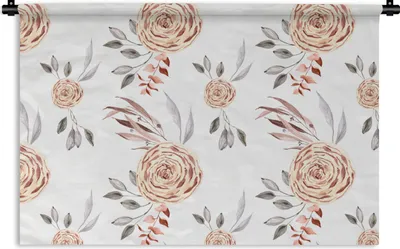 Produktbild von MuchoWow® Wandteppich Wandbehang Rosen - Gold - Braun - Weiß 90x60 cm Tapisserie Dekoration Wandtuch - Wandskulpturen - Bildteppich