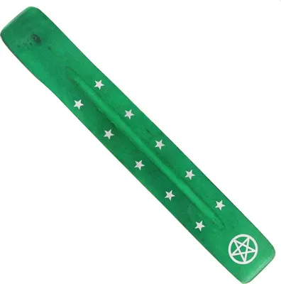 Produktbild von Räucherstäbchenhalter aus Holz - 1 Stück - bedruckt - Stern Pentagramm grün