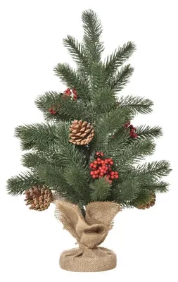 Immagine prodotto di Albero di Natale in miniatura, 50 cm, con bacche rosse e pigne | Colore: verde | Dimensioni: 28x28x50 cm