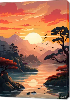 Produktbild von Leinwandbild 'Goldener Westen' 70x100cm vertikal mit Kiefernholzrahmen
