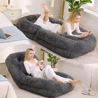 Image de Lit pour chien et humain, canapé relax, réglable en 5 positions, fauteuil de jeu pour le sol, en peluche, couleur gris foncé