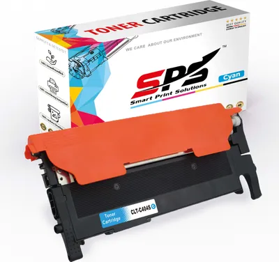 A toner cartridge is shown in front of its packaging.