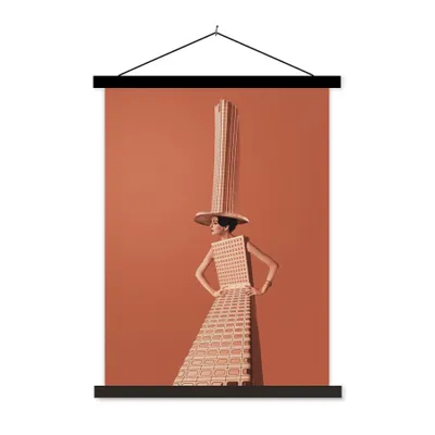 Produktbild von MuchoWow® Textilposter Frau - Stadt - Jahrgang 120x160 cm mit schwarzem Rahmen - Magnetischer