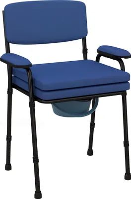 Produktbild von HOMCOM Toilettenstuhl, rutschfester Toilettenstuhl, 5-in-1 Multifunktions-Toilettenstuhl für Erwachsene, höhenverstellbar, abnehmbarer Eimer – gepolsterte Rückenlehne, Sitzfläche und Armlehnen, blau