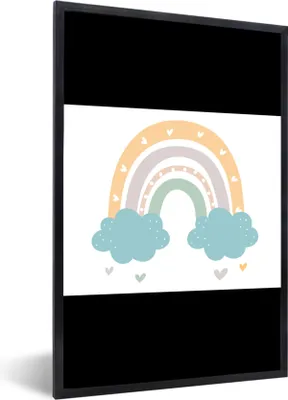 Produktbild von MuchoWow® Gerahmtes Poster Regenbogen - Herzen - Wolken - Punkte - Pastell - Kinder 40x30 cm - Poster mit Schwarzem Bilderrahmen Wandposter Rahmen Foto Bilder - Kunstposter - Wanddekorationen