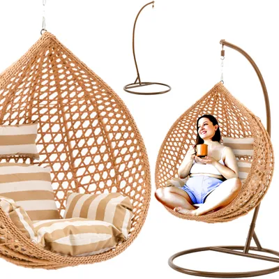 Zdjęcie produktu dla Fotel Wiszący Bujany Ogrodowy Kosz Huśtawka Kokon Boho + Poduszki Gratis