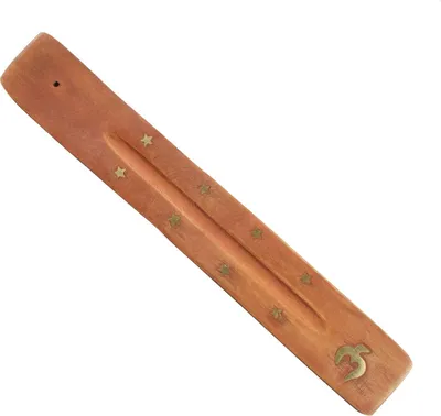 Produktbild von Räucherstäbchenhalter aus Holz - 1 Stück - goldene Sterne - Om