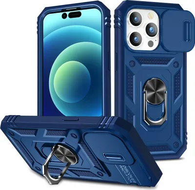 Produktbild von iPhone 15 Pro Hülle - Coverup Ring Ständer Back Cover mit Kamera Schutz - Blau