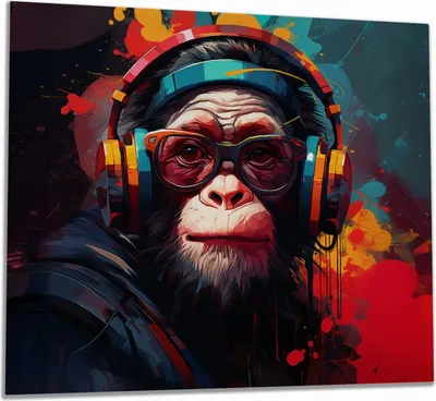 Produktbild von Wallario Herdabdeckplatte aus Glas, Größe 60 x 52 cm 1-teilig, Motiv Chimp - Musik