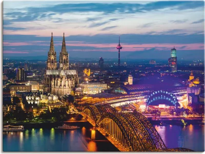 Produktbild von ARTland Leinwandbild Köln Panorama am Abend Größe: 40x30 cm
