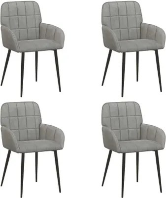 Imagen del producto de Juego de 4 sillas de comedor, tapizadas en terciopelo color gris claro, con patas de metal
