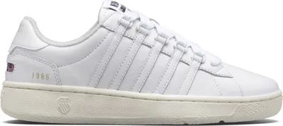 A single white K-Swiss sneaker shown from the side.