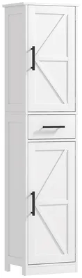 Imagen del producto de Armario Alto de Baño Estrecho con 2 Puertas 1 Cajón y 2 Estantes Ajustables Estilo Rústico 40x30x170 cm Blanco