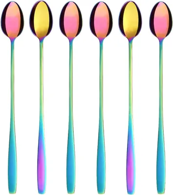 Productafbeelding van Limoenlepel Roestvrij Staal - Cocktaillepel Lange - Cocktails Maken - Met de hand gepolijst - 6 stuks - Regenboog