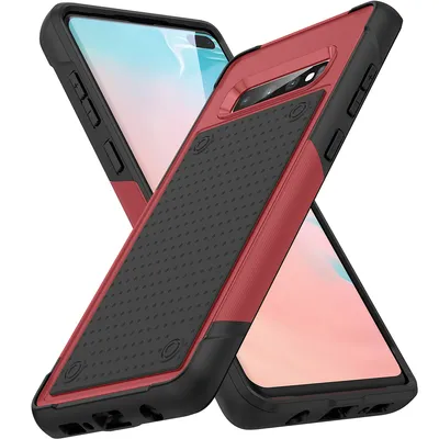 Obrázek produktu pro Pouzdro pro Samsung Galaxy S10 Plus, vojenská kvalita, nárazuvzdorné hybridní 2v1 tvrdý PC a měkký TPU pouzdro červené černé