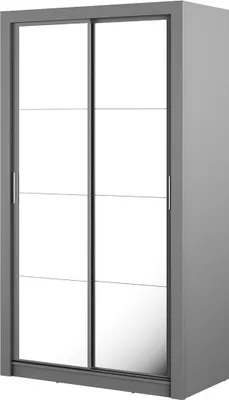 Produktbild von Furniture24 Schwebetürenschrank Kleiderschrank AR-19 ARTI Garderobenschrank Schrank Schiebetür Schiebeschrank mit Spiegel, 2 Kleiderstangen, 5 Einlegeboden Grau Matt, 120 cm breit