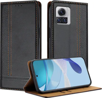 Produktbild von Handyhülle für Motorola Moto X30 Pro Leder Flip Klappbare Schutzhülle mit Standfunktion Schwarz