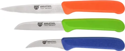 Produktbild von Küchenmesser-Set 3 tlg., Edelstahl, bunte Griffe