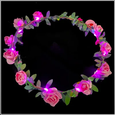 Produktbild von LED Blumen Haarkranz ROSI mit rosa Blüten & rosa LEDs / Hochzeit Geburtstag Oktoberfest Frühlingsfest Party