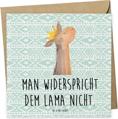 Produktbild von Mr. & Mrs. Panda doppelkarte Lamakopf König - Aztekenblau - Geschenk, Mama, anlasskarte, Lama, faltkarte, Abitur, Glückwunschkarte, Freundin, Klappkarte, Abi, Papa