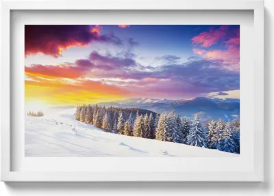 Produktbild von Winterliche Berglandschaft– Wandbild mit Rahmen – Gerahmtes Bild  – Wanddekoration – 60x40 cm –  Schwarz Rahmen
