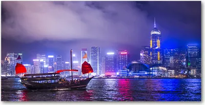 Produktbild von Tulup® Leinwandbild -100x50 cm - Wandkunst - Drucke auf Leinwand - Leinwanddruck  - Landschaften - Mehrfarbig - Hong Kong bei Nacht