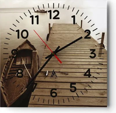 Produktbild von Wanduhr - Quadrat - Glasuhr - Brücke Boot Sepia - 40x40cm - Schleichendes Uhrwerk - Lautlos - zum Aufhängen bereit - Dekoration Modern - Wanddekoration aus Glas - C4AC40x40-4135