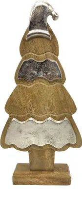 Produktbild von Holz Tannenbaum mit Standfuss natur braun silber 38cm