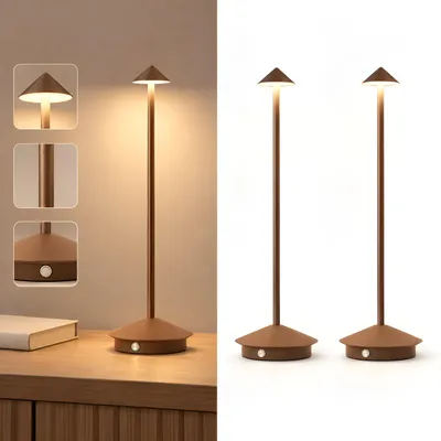 Produktbild von 2er LED Nachttischlampe, Kabellose LED Tischleuchte, Dimmbare Tischlampe, Stufenloses Dimmen in drei Farben,Tragbare USB Aufladbar lampen, Braun